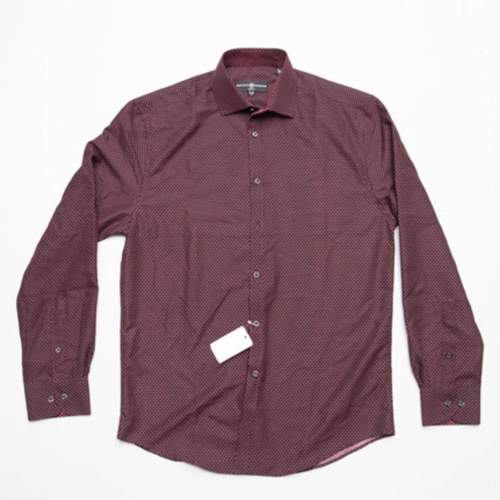 Society Threads Burgundy Polkadot Men Dress Buttom Shirt